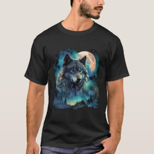 Camiseta Motivos de caça ao lobo das cinzas Galáxia da Lua 