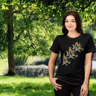 Camiseta motivos florais amarelos brancos