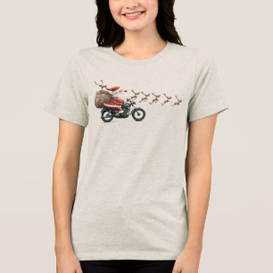 Camiseta Moto de Natal do Papai Noel com Rena Voando