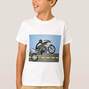 Camiseta moto esportiva moderna fazendo wheelie