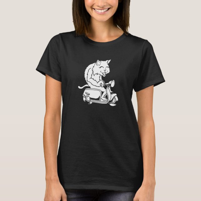 Camiseta Moto Gato Moped Scooter Bicicleta (Frente)