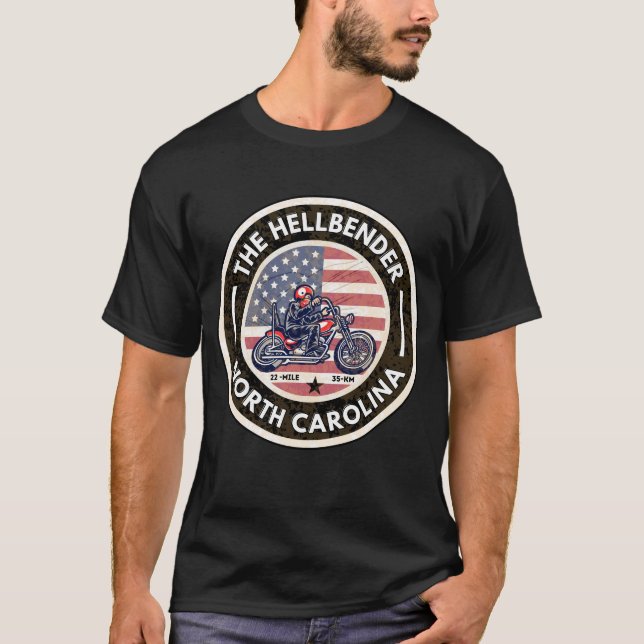 Camiseta Moto Hellbender Route 28 da Carolina do Norte (Frente)