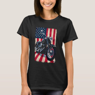 Camiseta Moto Patriótica Vintage - Bandeira dos EUA Bicicle