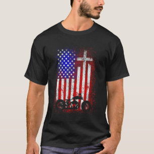 Camiseta Moto Vintage Bandeira EUA Fé Cristã Para Bi