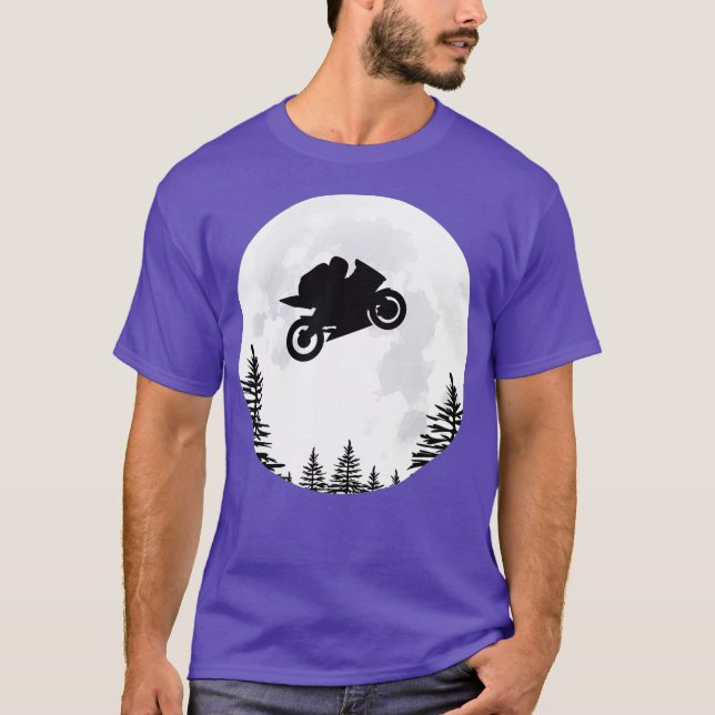 Camiseta Moto Voando Moto GP Moto sobre a Lua (Frente)