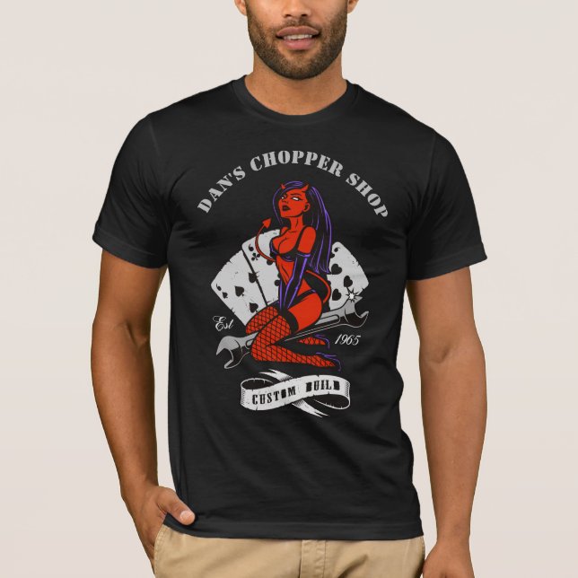 Camiseta Motocicleta Biker Devil Girl Chopper (Frente)