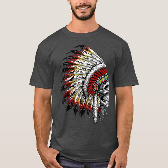 Camiseta Motocicleta Chefe do Crânio Indiano Nativo (Frente)