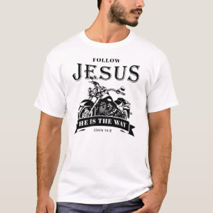 Camiseta Motocicleta Christian Biker John 14:6 Siga Jesus