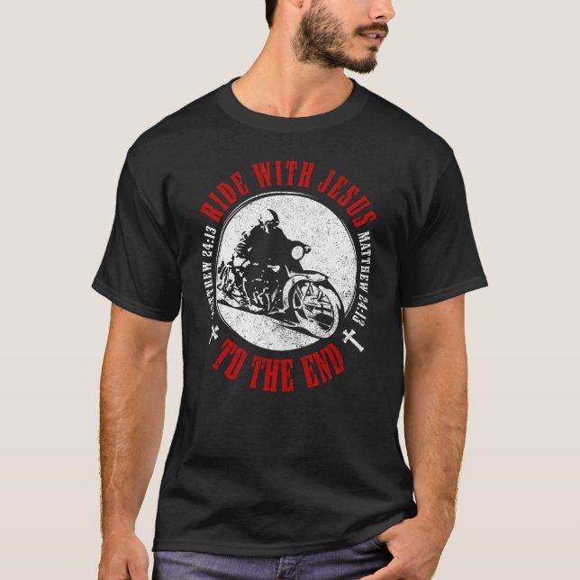 Camiseta Motocicleta Christian Faith Siga Jesus Biker (Frente)