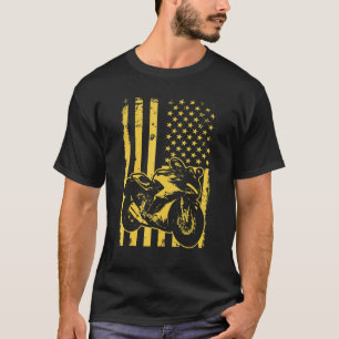 Camiseta Motocicleta Com Bandeira Americana Quarto Quarto D