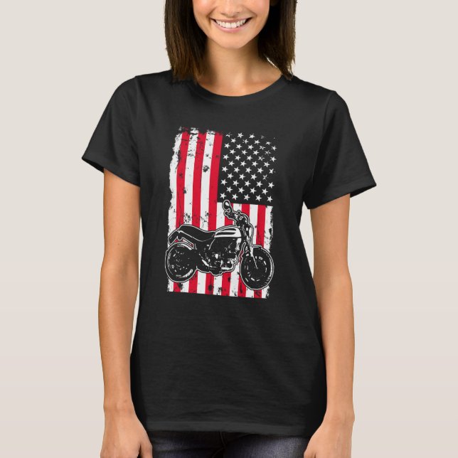 Camiseta Motocicleta Com Bandeira Americana Quarto Quarto D (Frente)