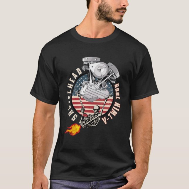 Camiseta Motocicleta de Shovelhead VTwin Flame Farting 1969 (Frente)