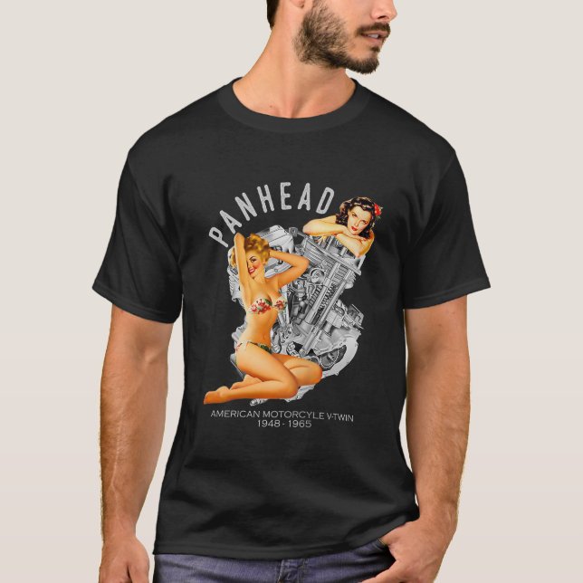 Camiseta Motocicleta HD PanHead Retro Pinup VTwin Engine 19 (Frente)