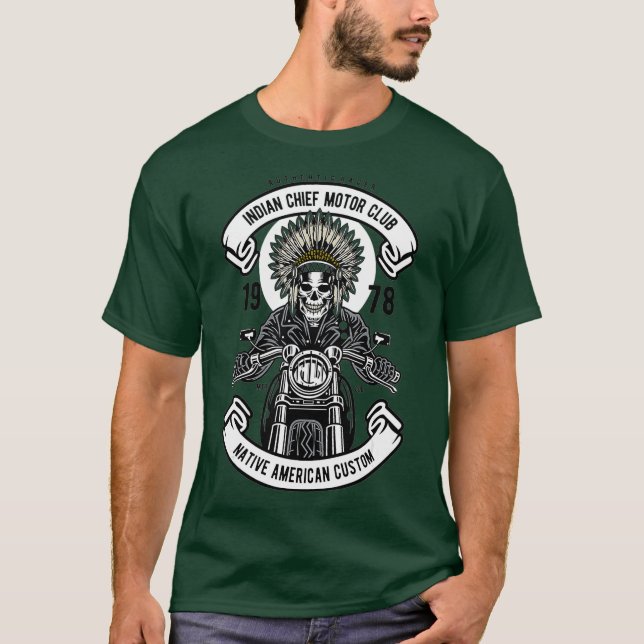 Camiseta Motocicleta Nativa Americana do Chefe Indiano Bike (Frente)