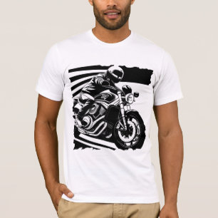 Camiseta Motociclista fazendo curva em uma moto cruiser ele