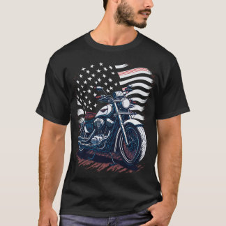Camiseta Motociclista Veterano Motocicleta Bandeira America
