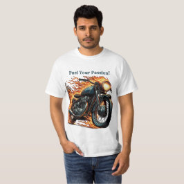Camiseta Motociclo Clássico em Movimento com Chamas