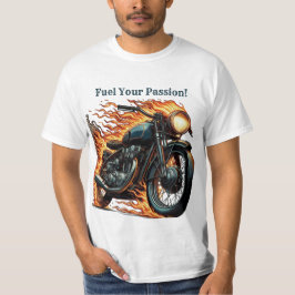 Camiseta Motociclo Clássico em Movimento com Chamas