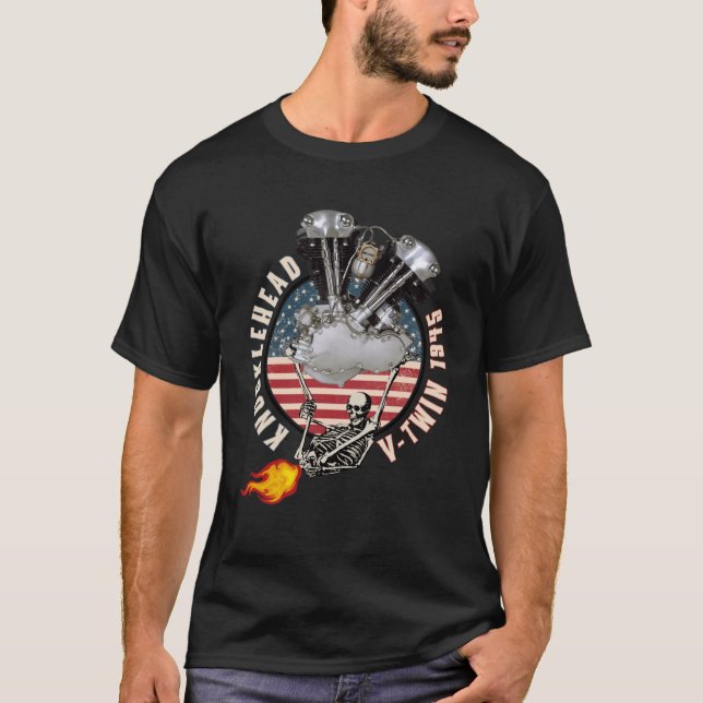 Camiseta Motociclo de 1945 HD Knucklehead VTwin Flame Farti (Frente)
