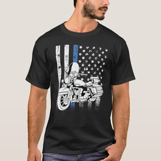 Camiseta Motociclo de linha azul fina (Frente)