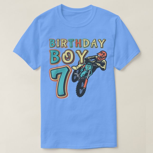 Camiseta Motocross Dirt Bike Kids 7 Years Old Birthday Part (Frente do Design)