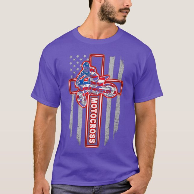Camiseta Motocross Drag Racing American Flag Cross (Frente)