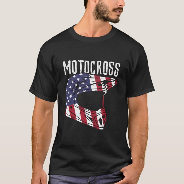 Camiseta Motocross Helmet Us Flag Dirt Bike Patriot Biker (Frente)