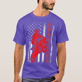 Camiseta Motocross Lover Retro Americano Flag Motocross Of