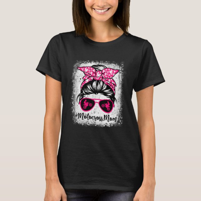 Camiseta Motocross Mom Leopard Messy Bun Sport  Mother's Da (Frente)