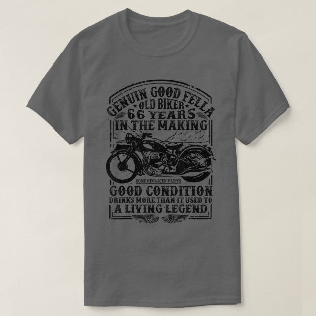 Camiseta Motor Clássico Biker De 66 Anos De Engraçado (Frente do Design)