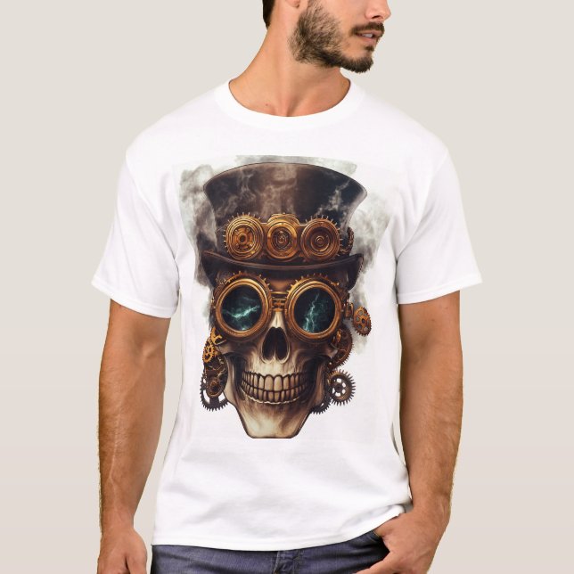 Camiseta Motor de Crânio Steampunk (Frente)