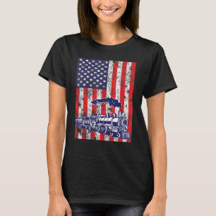 Camiseta Motor De Locomotiva De Comboio Usa Bandeira Americ