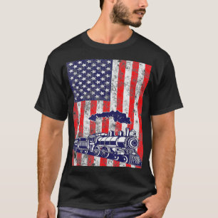 Camiseta Motor de locomotiva do comboio EUA Bandeira Americ