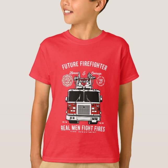 Camiseta Motor futuro do carro de bombeiros dos presentes (Frente)