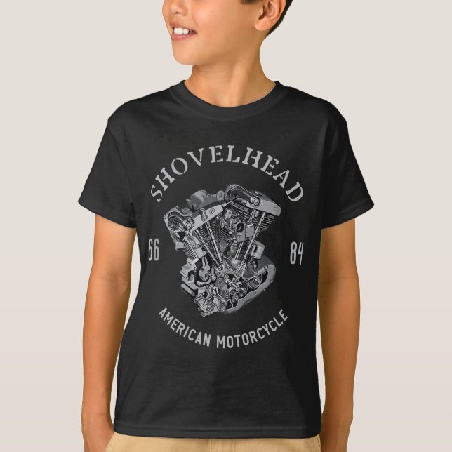 Camiseta Motor VTwin Shovel Head da Escola Antiga de Alta D (Frente)