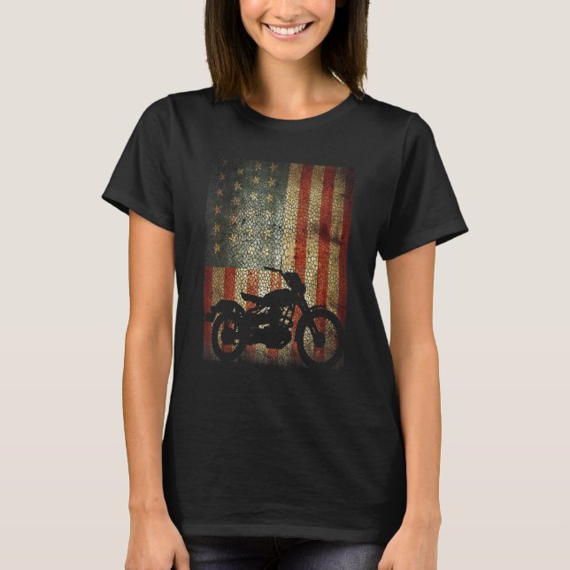 Camiseta Motorcycle Biker America Flag Patriotic Grunge (Frente)