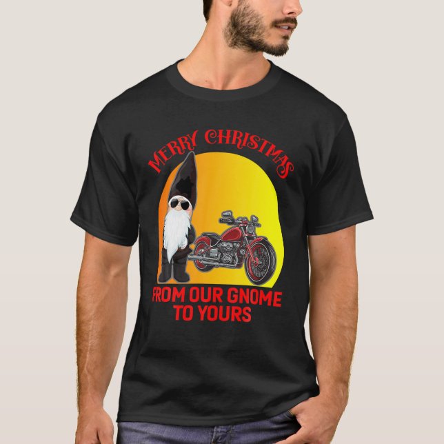 Camiseta Motorcycle Biker Feliz Natal do Gnomo para (Frente)