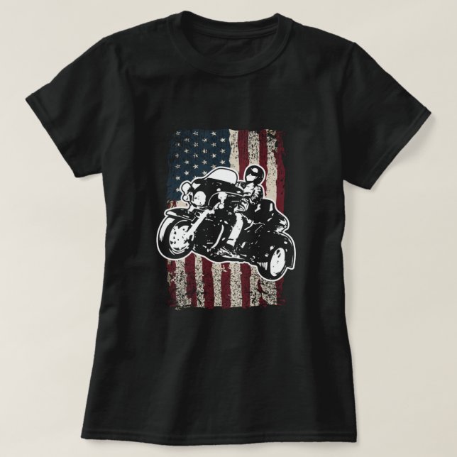 Camiseta Motorcycle Rider americano Flag (Frente do Design)