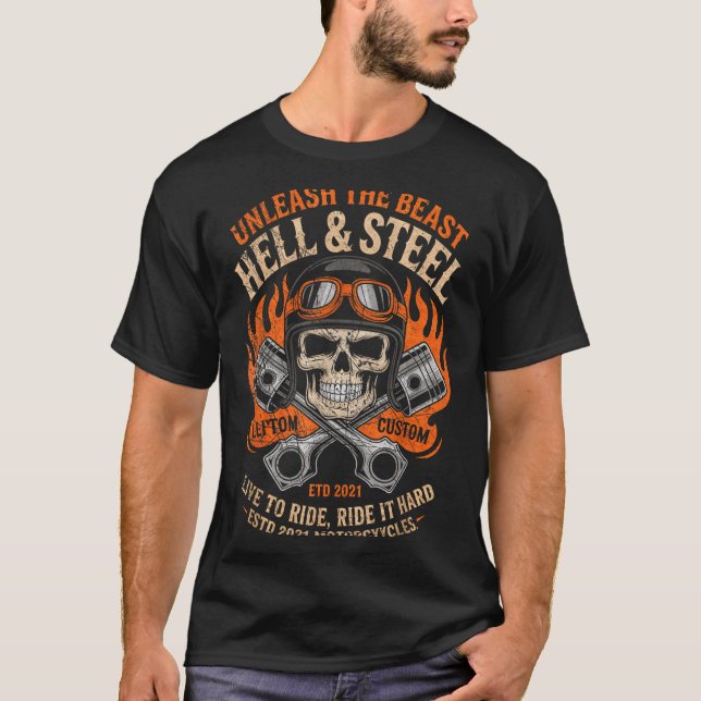 Camiseta Motorcycle Skull And Ston Crossbones For Men Biker (Frente)