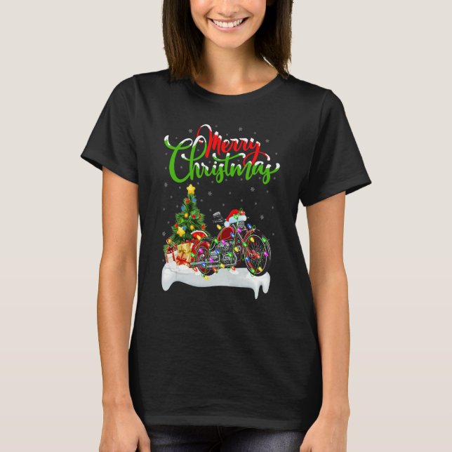 Camiseta Motorcycle   Xmas Decorations Santa Motorcycle Chr (Frente)