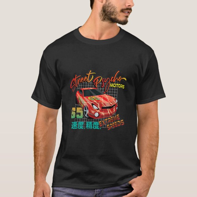 Camiseta Motores Psicopatas Da Rua 64, Com Um Raio Vermelho (Frente)