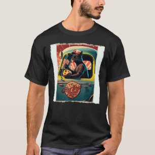 Camiseta Motorista de Caminhão de Gato Preto Engraçado Cach