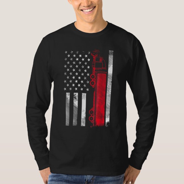 Camiseta Motorista de Caminhão Semi, Bandeira Americana, 18 (Frente)