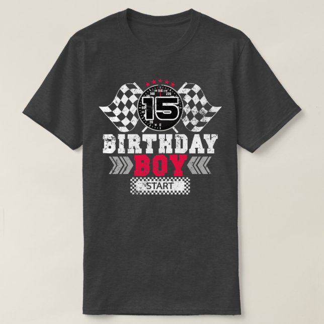 Camiseta Motorista de Corrida de 15 Birthday Boy (Frente do Design)