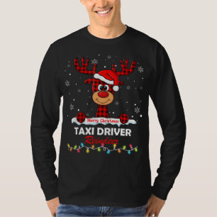 Camiseta Motorista de Táxi Rena Chapéu de Papai Noel Xadrez