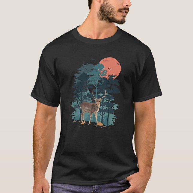 Camiseta Mountain Pine Tree Sky Birds Forest Landscape Big (Frente)