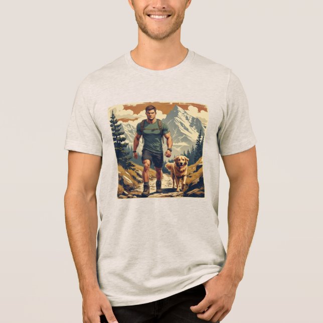 Camiseta Mountain Trail Hiker & Dog Adventure Illustration  (Frente)