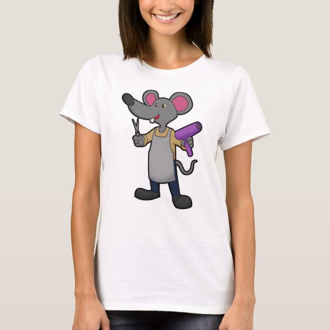 Camiseta Mouse as Hairdresser with Scissors & Hair dryer (Frente)