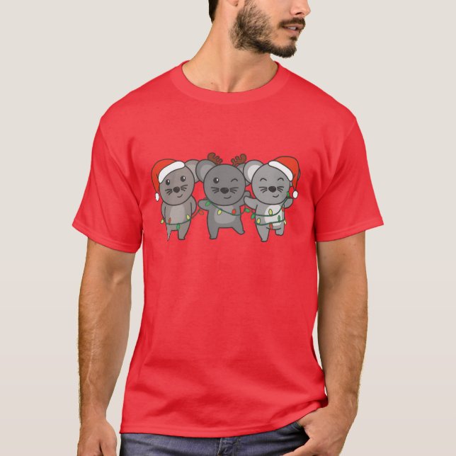 Camiseta Mouse Christmas Winter Animals Mouse friend (Frente)