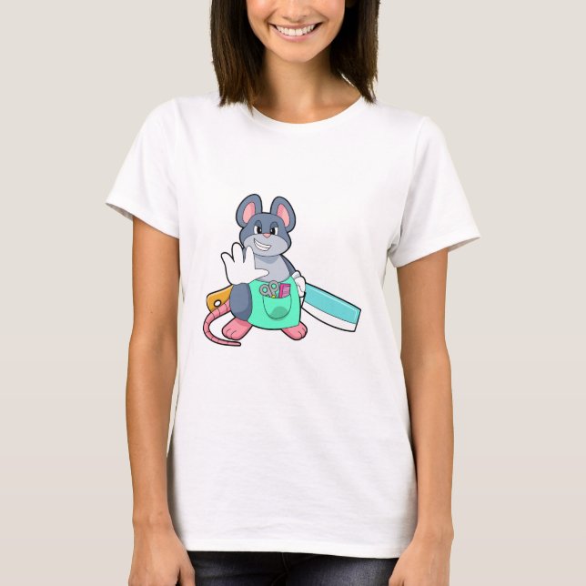 Camiseta Mouse como cabeceira com tesoura e pente (Frente)